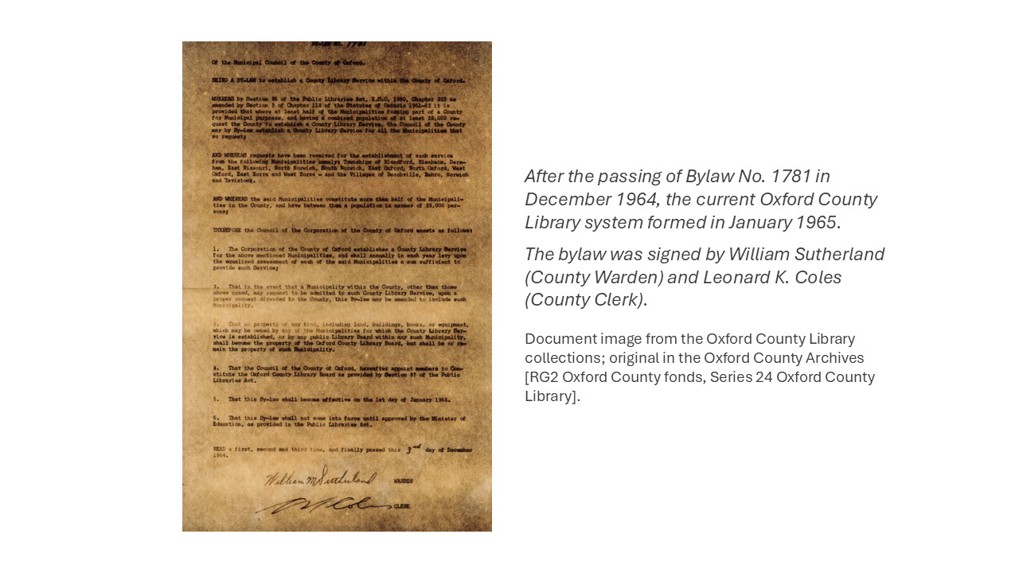 Copy of Oxford County bylaw from December 1964.