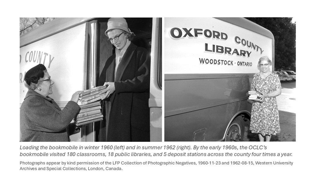 Archival photos of OCLC staff loading their bookmobile.