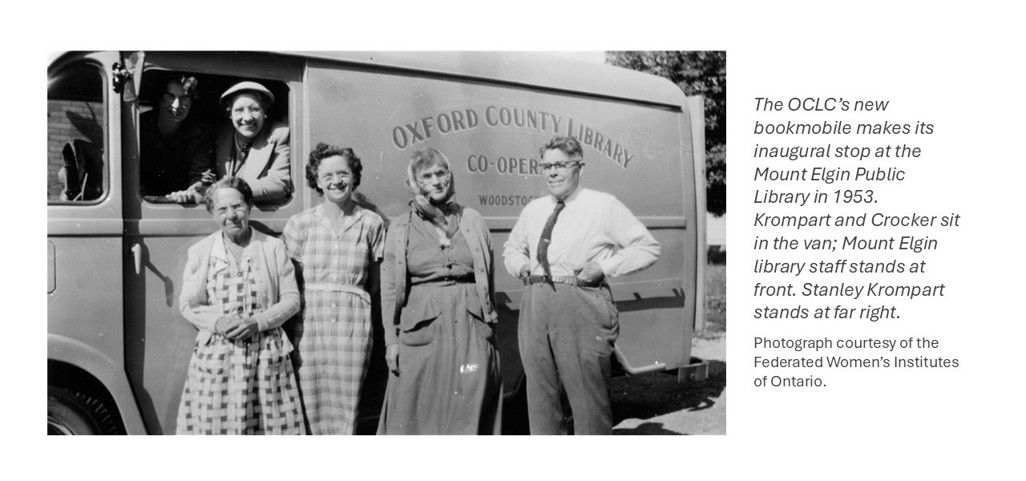 Photo ca. 1953 of the OCLC's first bookmobile at Mount Elgin.