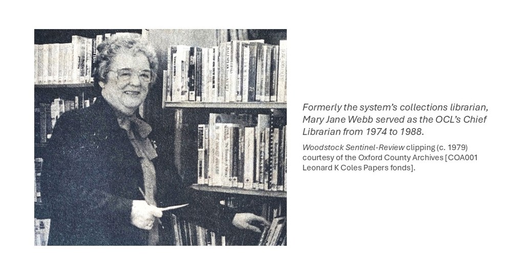 Image of librarian Mary Jane Webb, c. 1979.