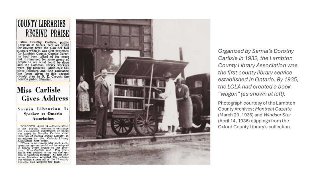 Photo of library bookmobile cart, ca. 1935.
