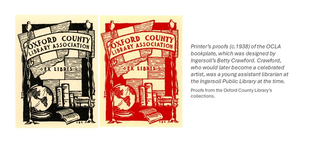 Printer's proofs of the OCLA's bookplate, ca. 1938-40.