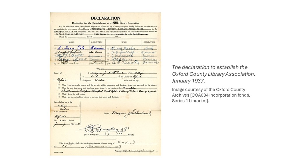 Reproduction of the 1937 Library Association charter.